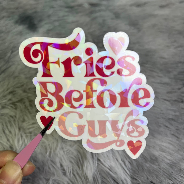 "Fries Before Guys" Valentine’s Day Sticker – Cute Anti-Valentine Vinyl Sticker