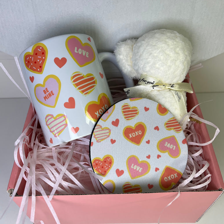 Valentine’s Day Gift Set – Mug, Bear Towel & Love Coaster | Romantic Gift Box
