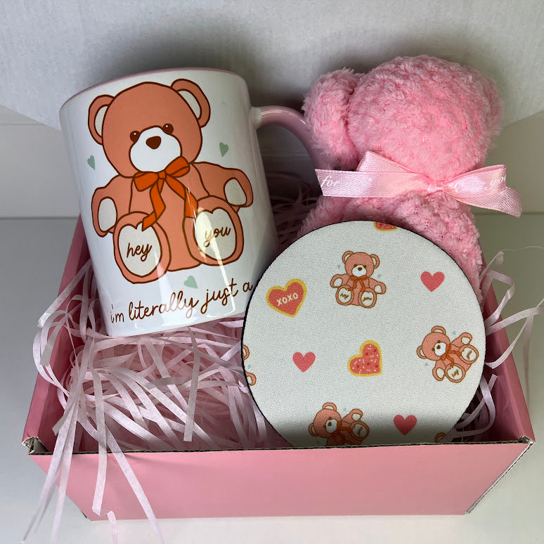 Valentine’s Day Gift Set – Mug, Bear Towel & Love Coaster | Romantic Gift Box