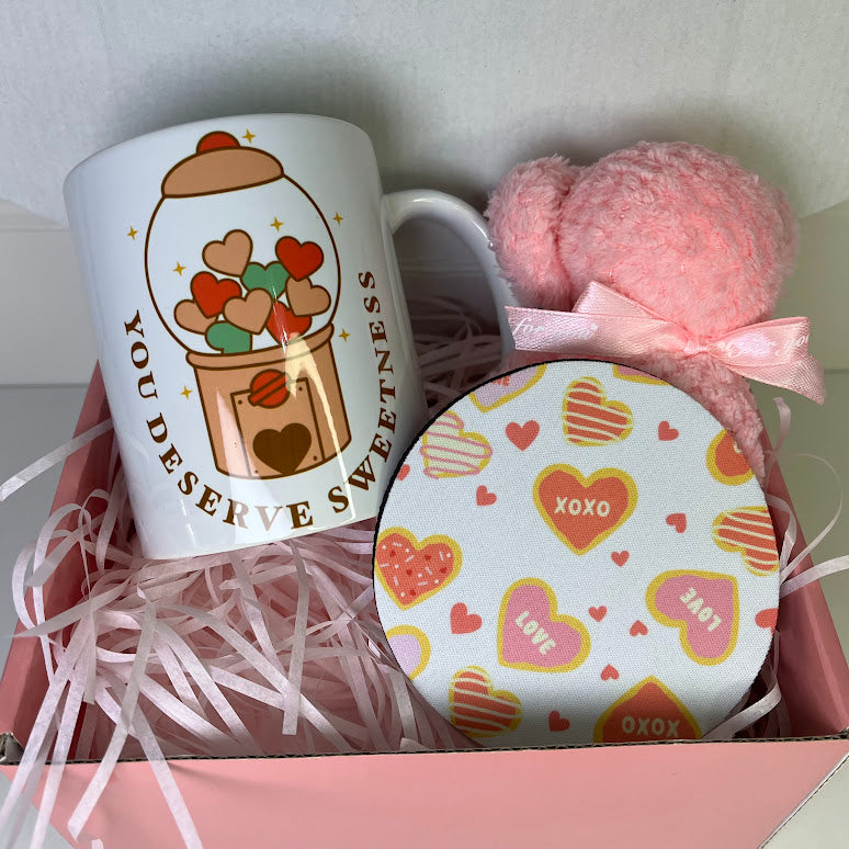 Valentine’s Day Gift Set – Mug, Bear Towel & Love Coaster | Romantic Gift Box