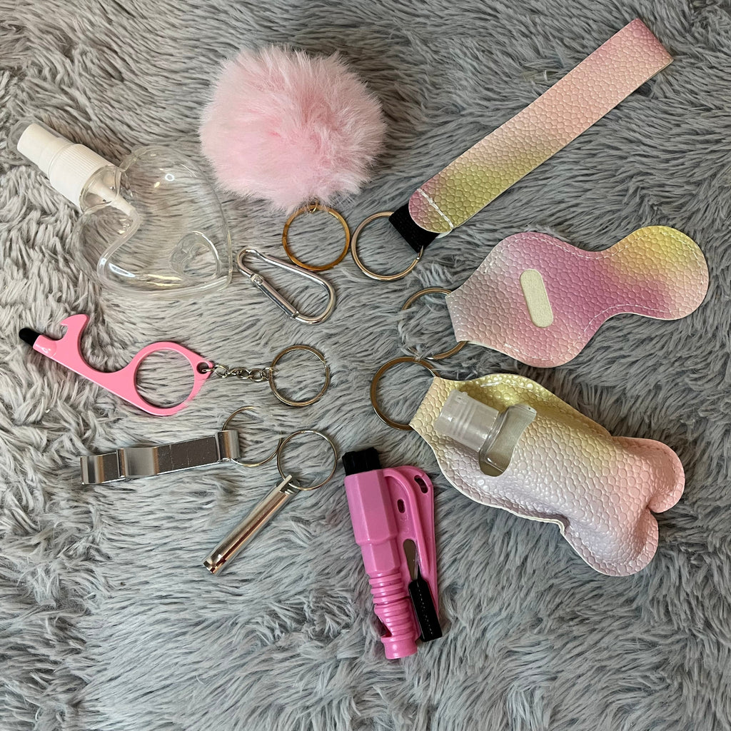 10pcs Gradient Faux Leather Safety Keychain Set