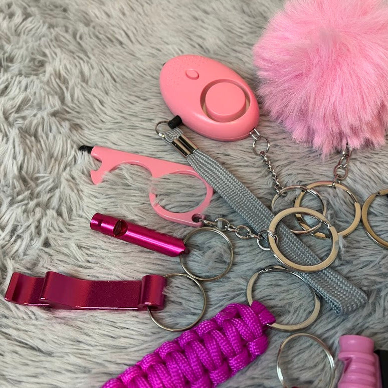 12-Piece Pink Marble Safety Keychain Set