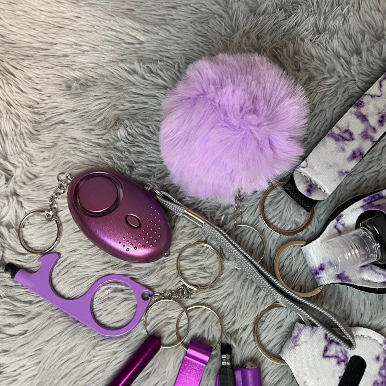 10pcs Purple Marble Print Safety Keychain Set with Personal Alarm