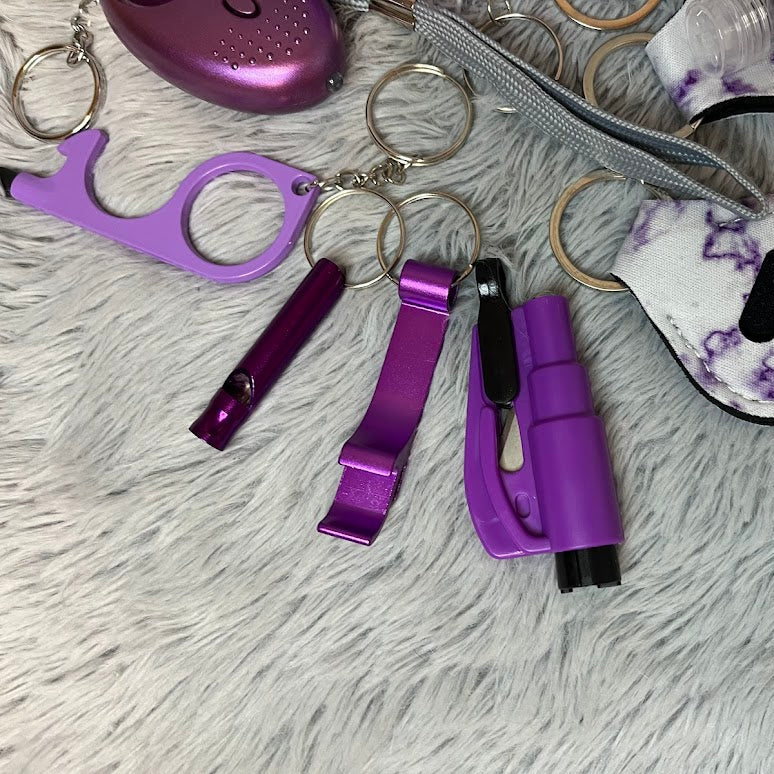 10pcs Purple Marble Print Safety Keychain Set with Personal Alarm
