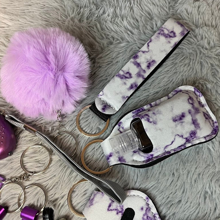 10pcs Purple Marble Print Safety Keychain Set with Personal Alarm