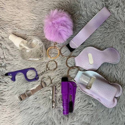 10pcs Gradient Faux Leather Safety Keychain Set