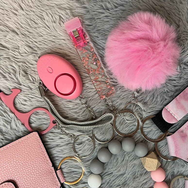 15-Piece Pink Marble Safety Keychain Set