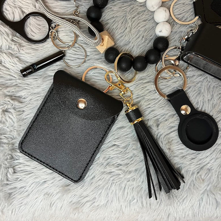 12-Piece Black Beaded Wristlet Safety Keychain Set
