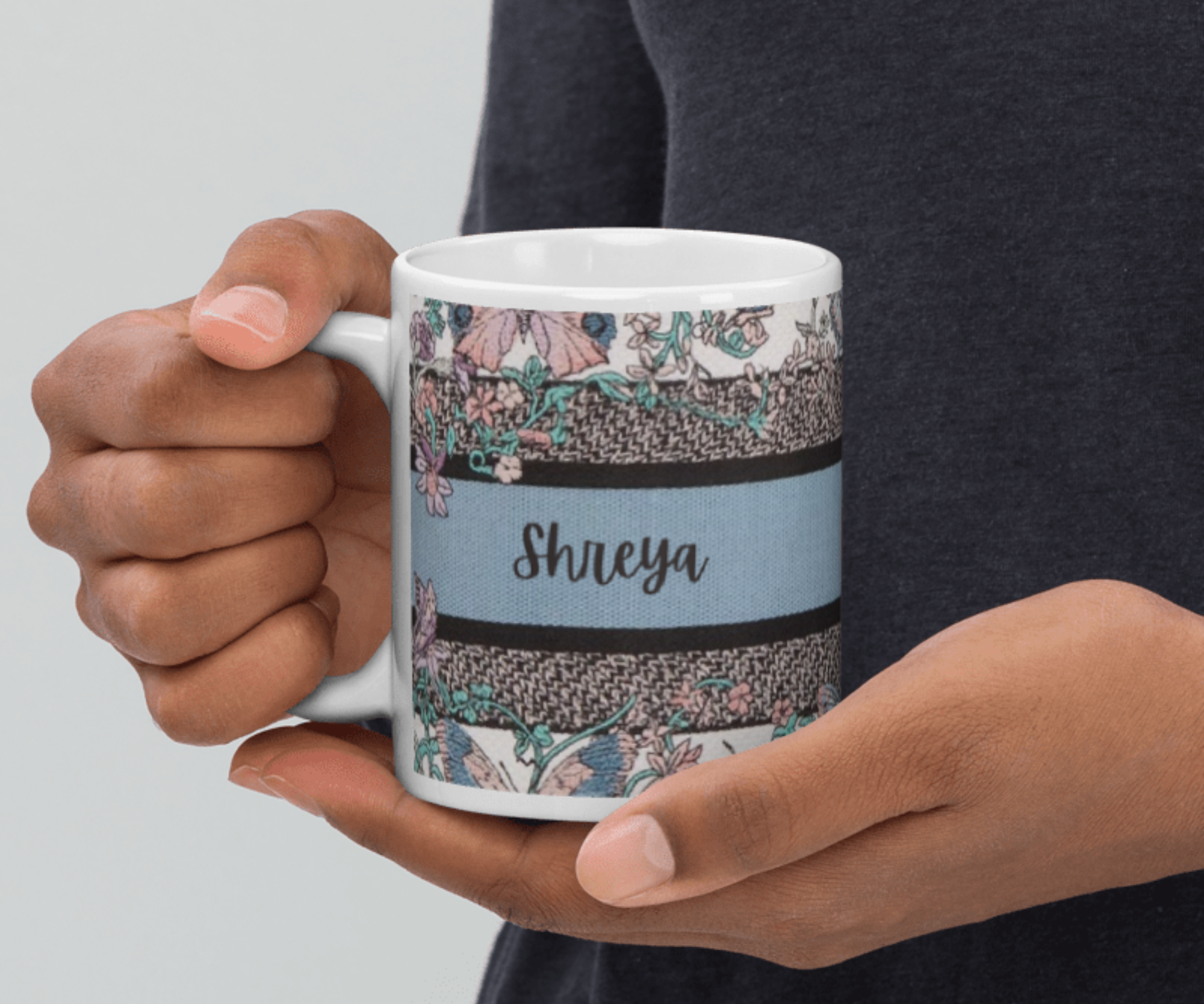 Floral Butterfly Themed Personalized Name Mug 11oz | Custom Name Coffee Mug