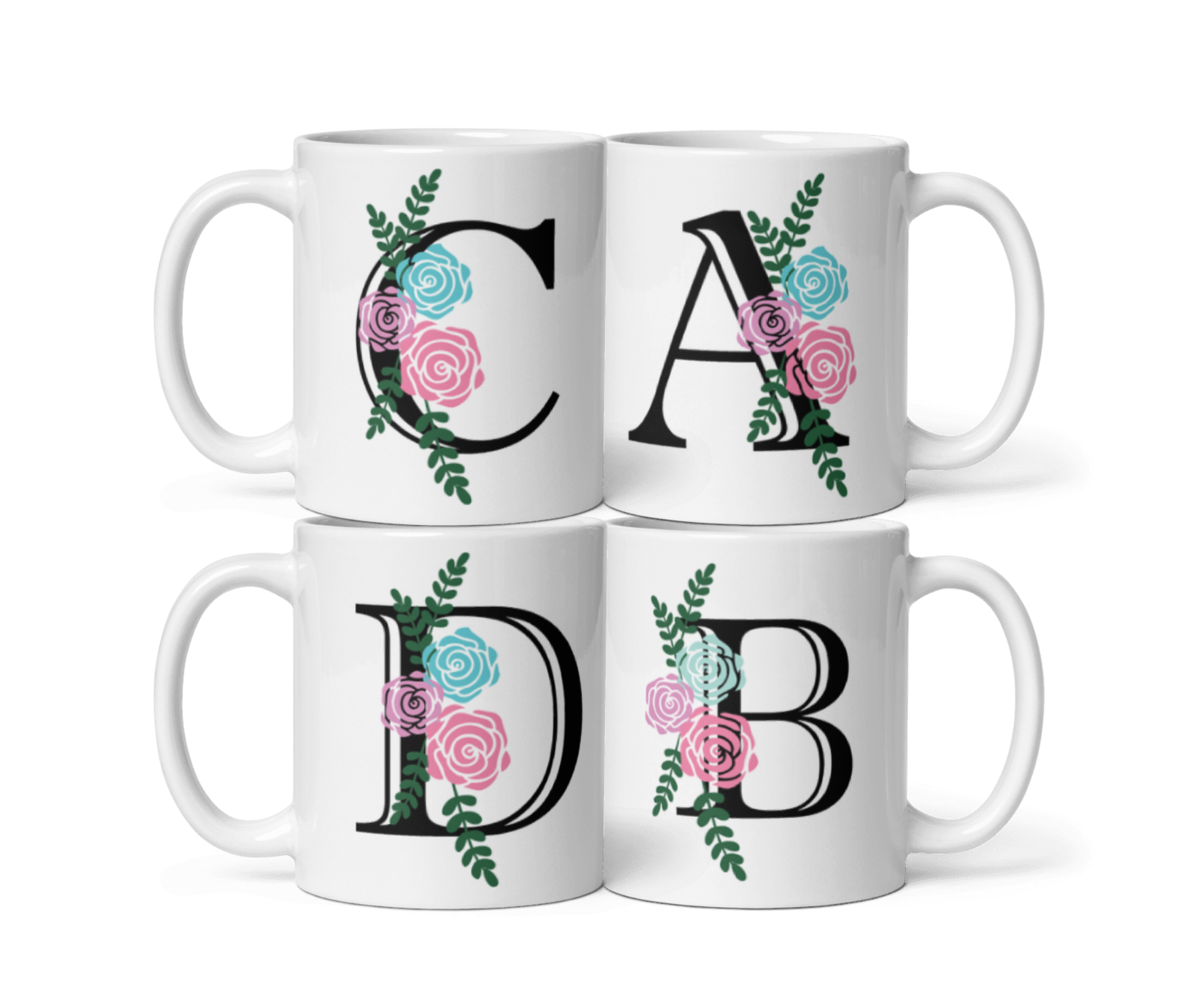 Floral Initial Mug – Personalized Letter Coffee Cup | Custom Alphabet Gift