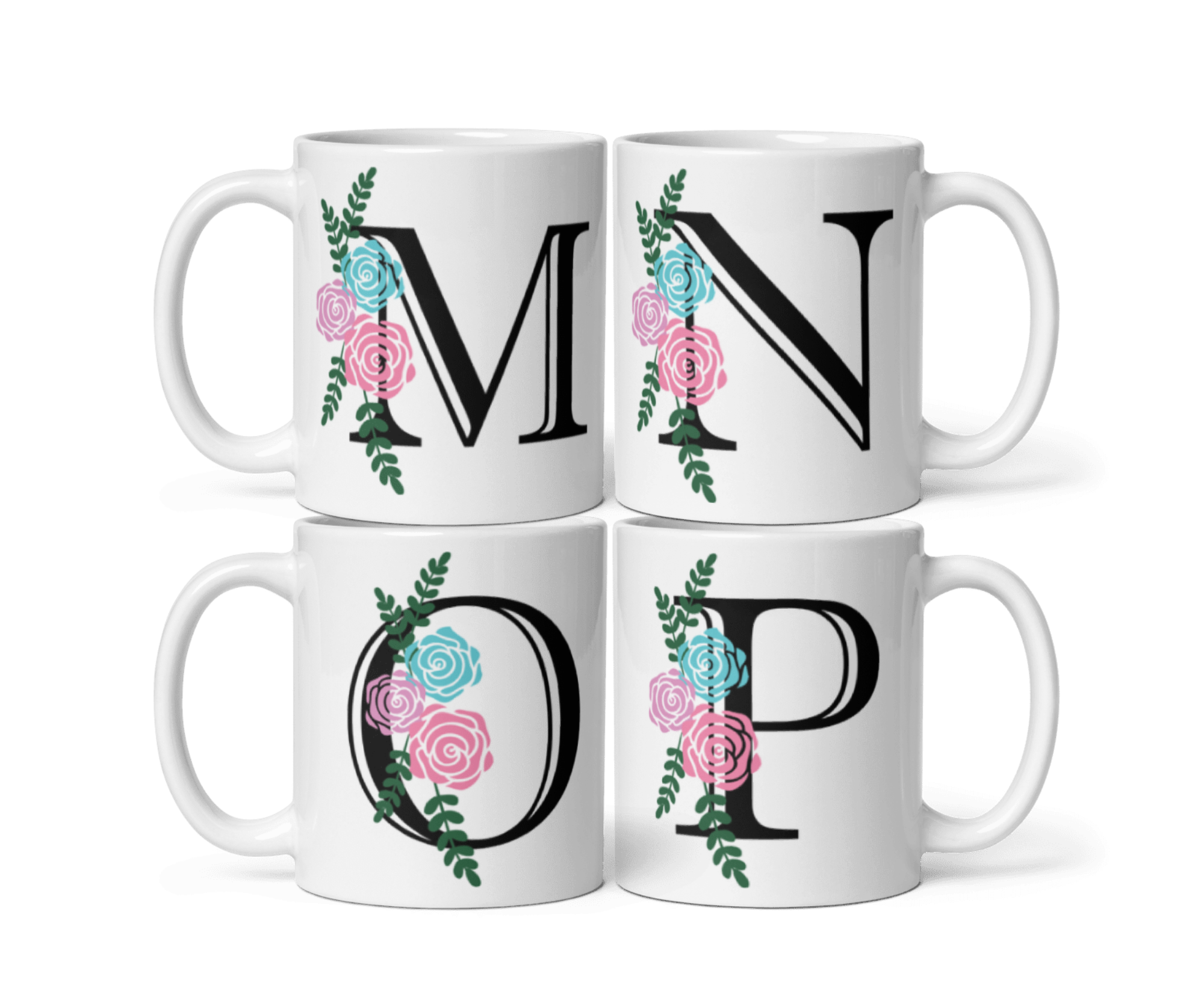 Floral Initial Mug – Personalized Letter Coffee Cup | Custom Alphabet Gift