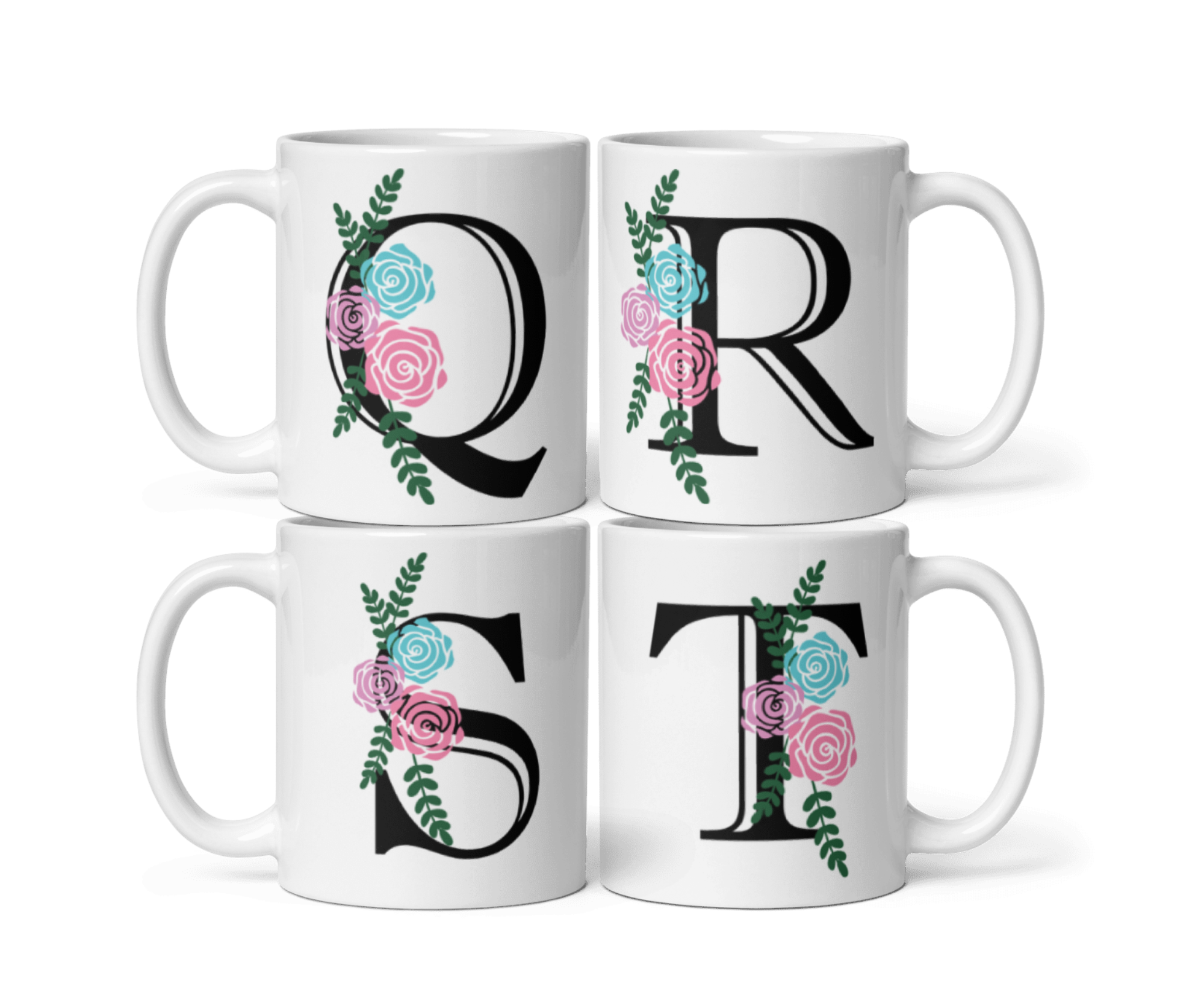 Floral Initial Mug – Personalized Letter Coffee Cup | Custom Alphabet Gift