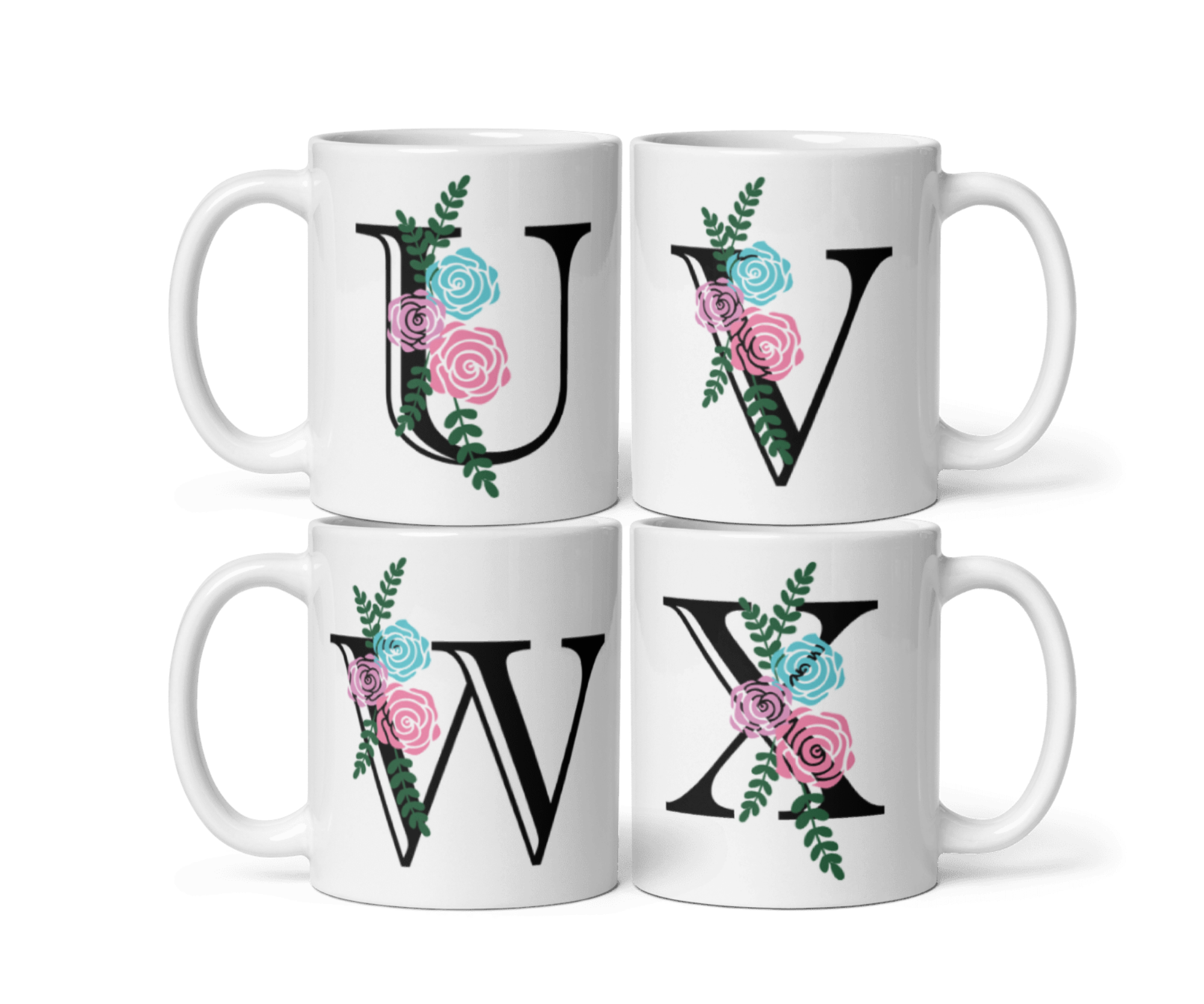 Floral Initial Mug – Personalized Letter Coffee Cup | Custom Alphabet Gift