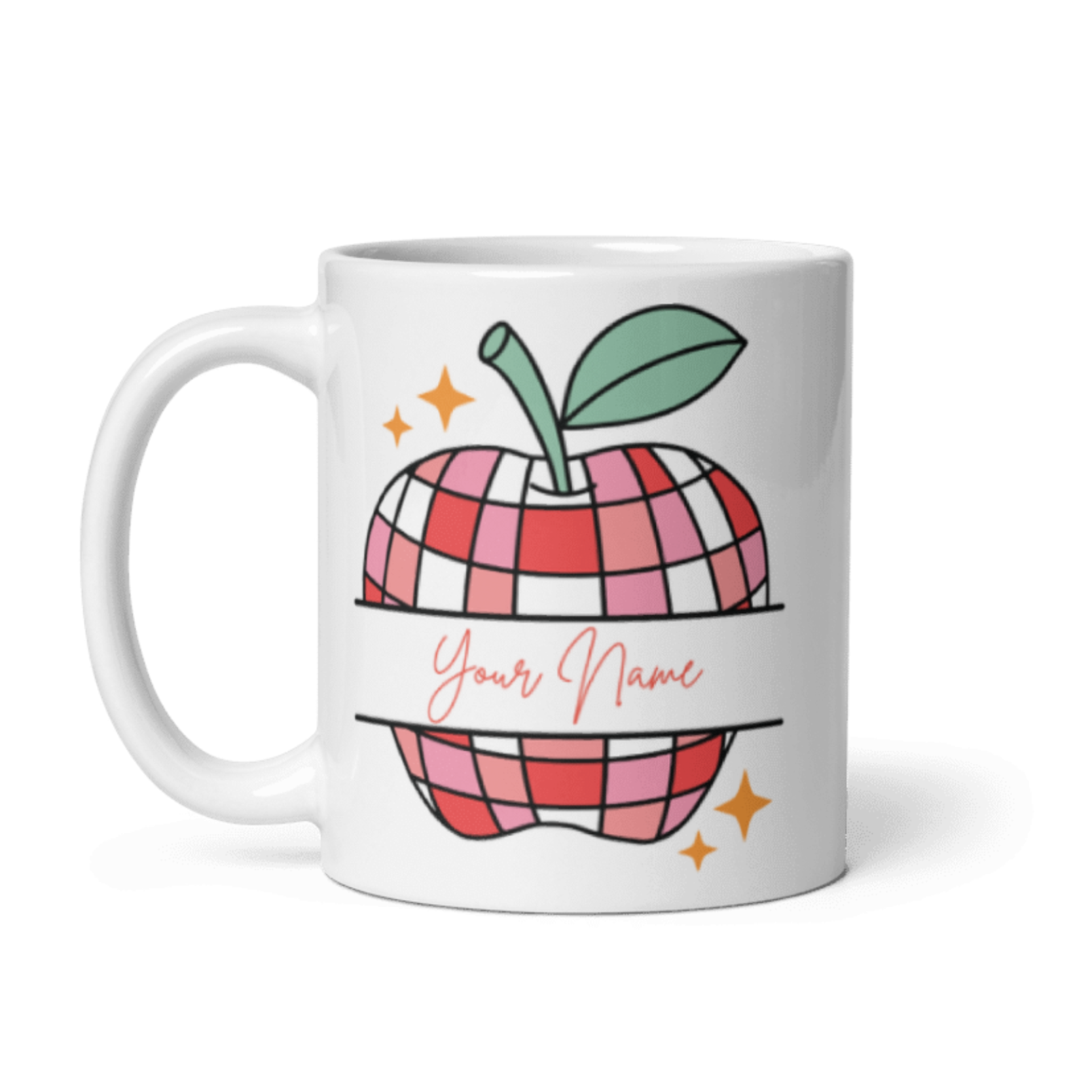 Personalized Disco Apple Mug | Custom Name Coffee Mug | Cute Aesthetic Gift for Her