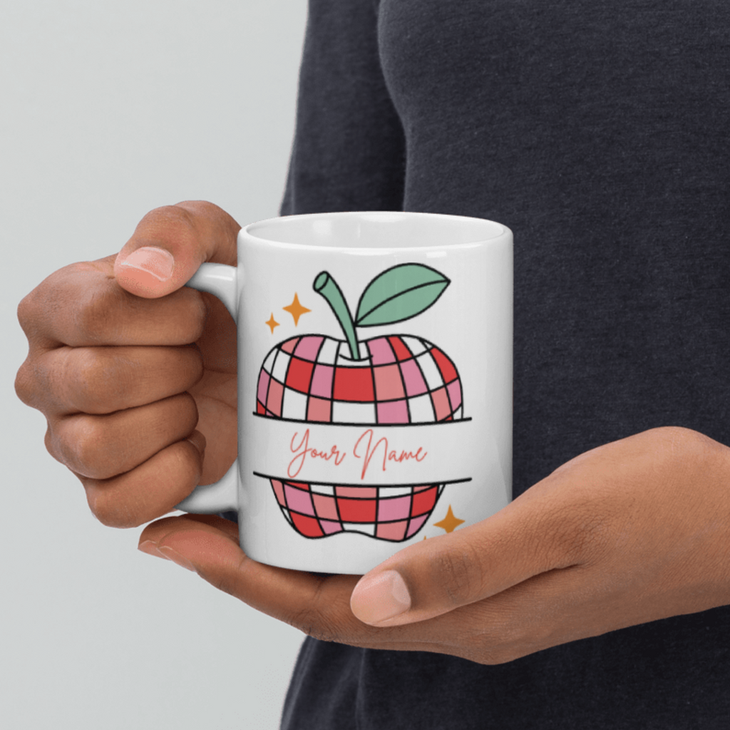 Personalized Disco Apple Mug | Custom Name Coffee Mug | Cute Aesthetic Gift for Her
