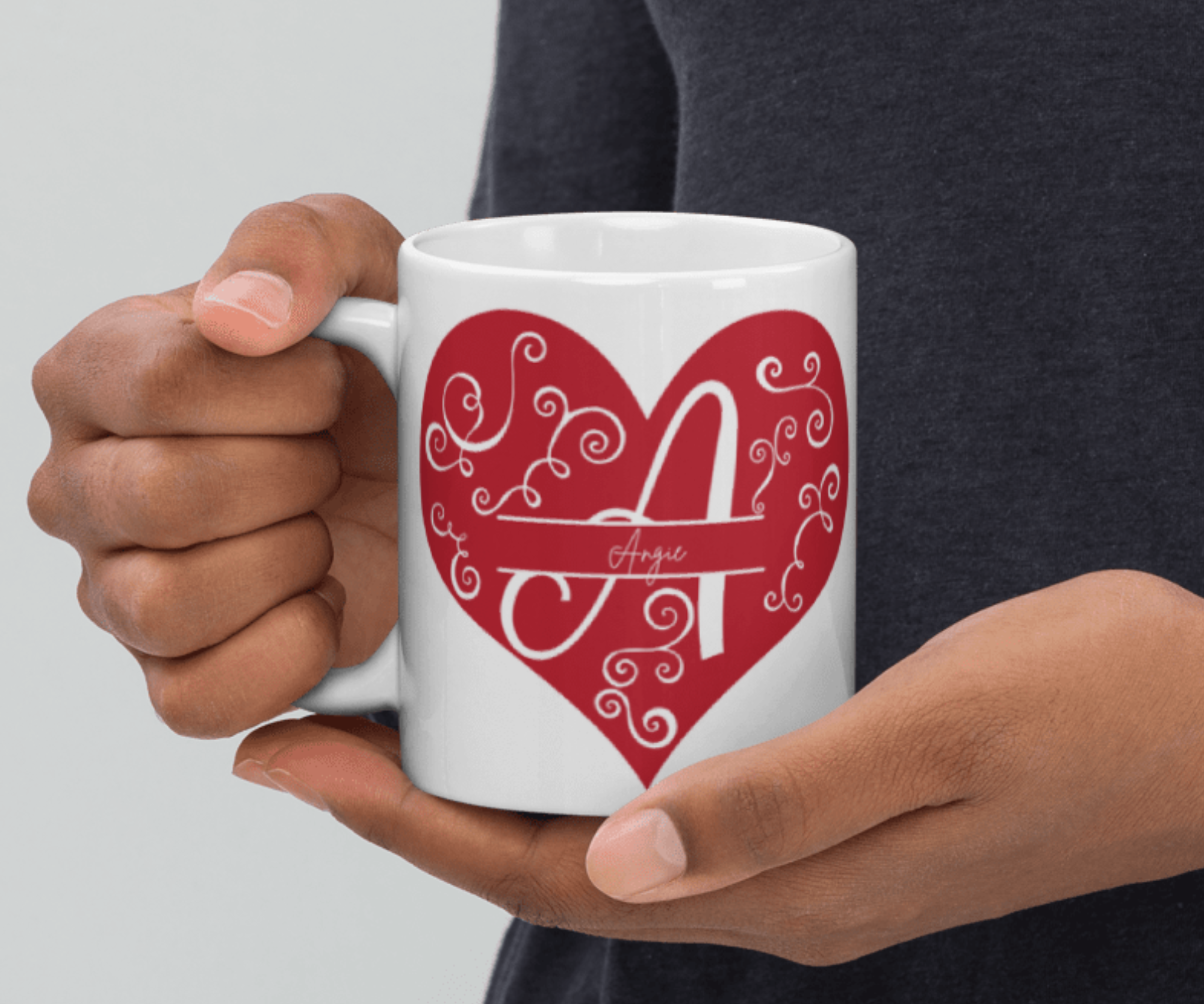 Personalized Heart Initial Mug |  Custom Name Coffee Mug