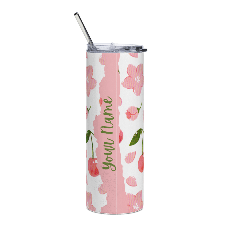 Personalized Cherry Blossom 20oz Skinny Tumbler | Floral Stainless Steel Cup