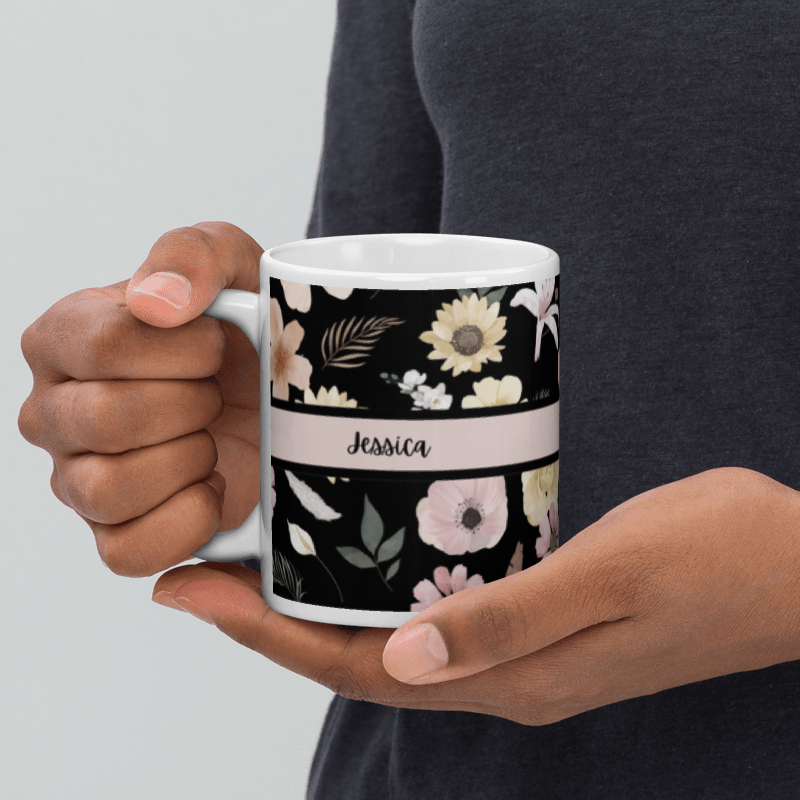 Floral Themed Personalized Name Mug 11oz | Custom Name Coffee Mug