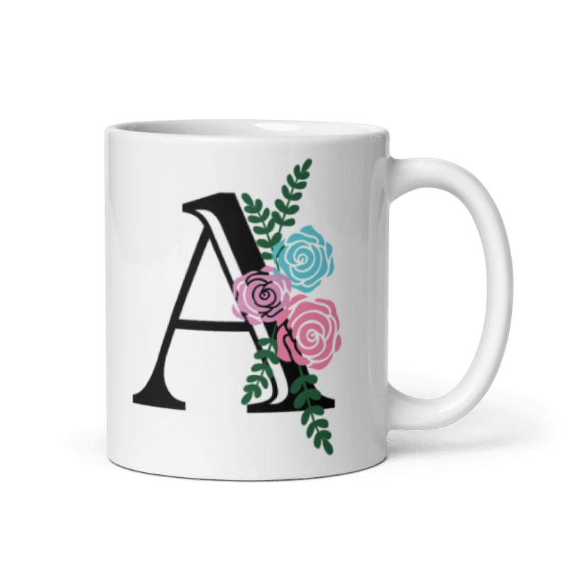 Floral Initial Mug – Personalized Letter Coffee Cup | Custom Alphabet Gift