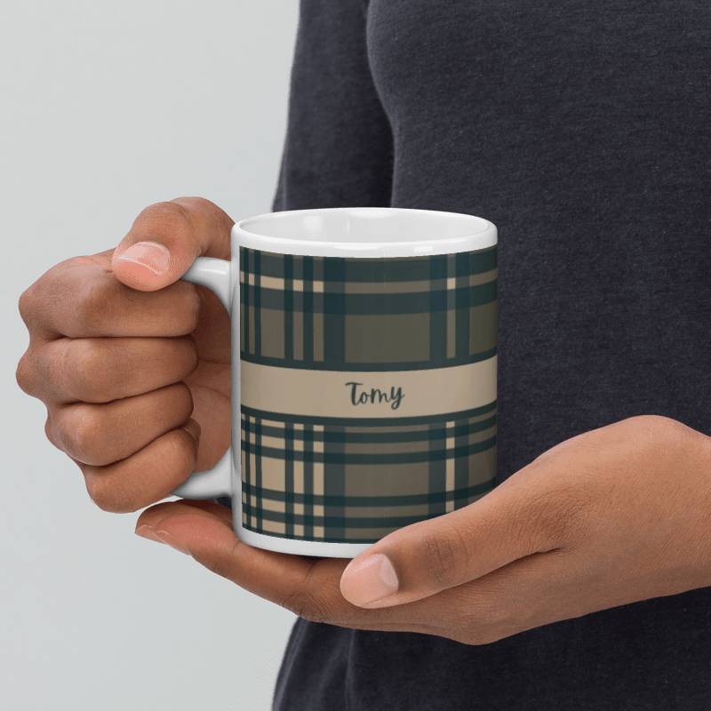 Plaid Themed Personalized Name Mug 11oz | Custom Name Coffee Mug