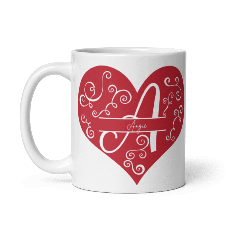 Personalized Heart Initial Mug |  Custom Name Coffee Mug