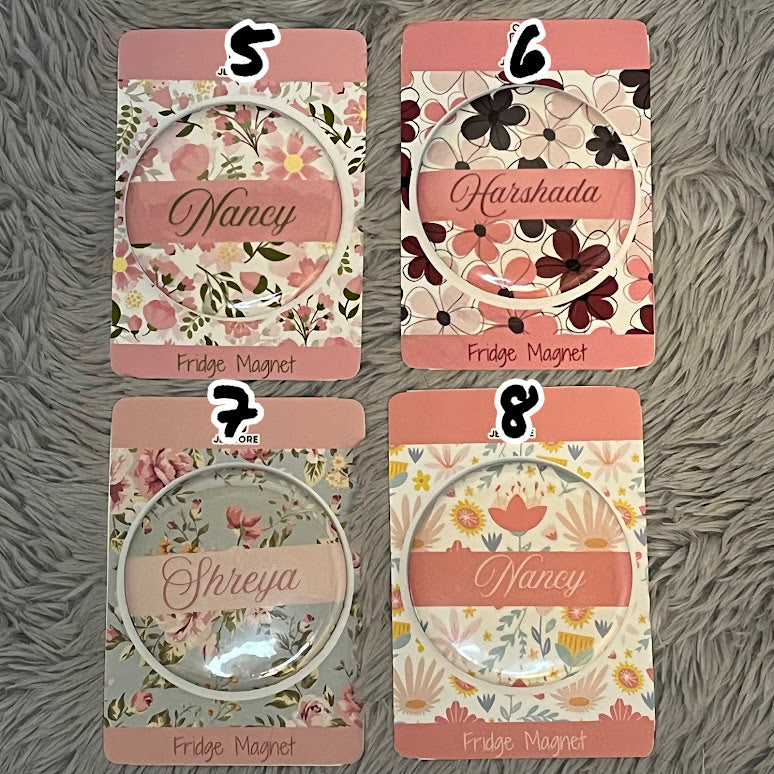 Personalized Name Fridge Magnet | Floral Custom Name Badge Button Pin | Pocket Mirror | Custom Keychain