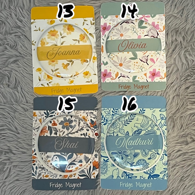 Personalized Name Fridge Magnet | Floral Custom Name Badge Button Pin | Pocket Mirror | Custom Keychain