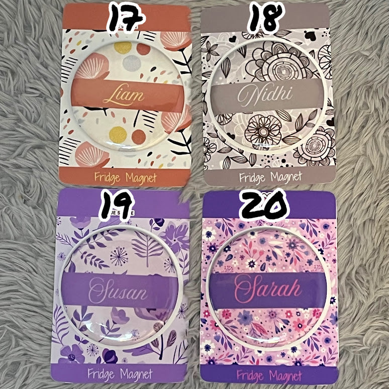 Personalized Name Fridge Magnet | Floral Custom Name Badge Button Pin | Pocket Mirror | Custom Keychain
