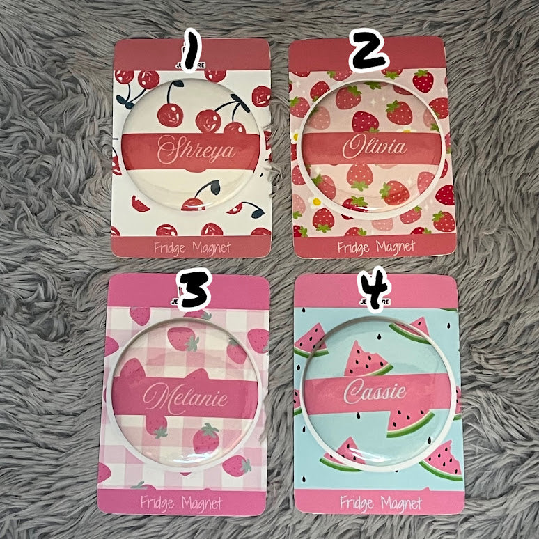 Personalized Name Fridge Magnet | Fruity Theme Design Custom Name Badge Button Pin | Pocket Mirror | Custom Keychain