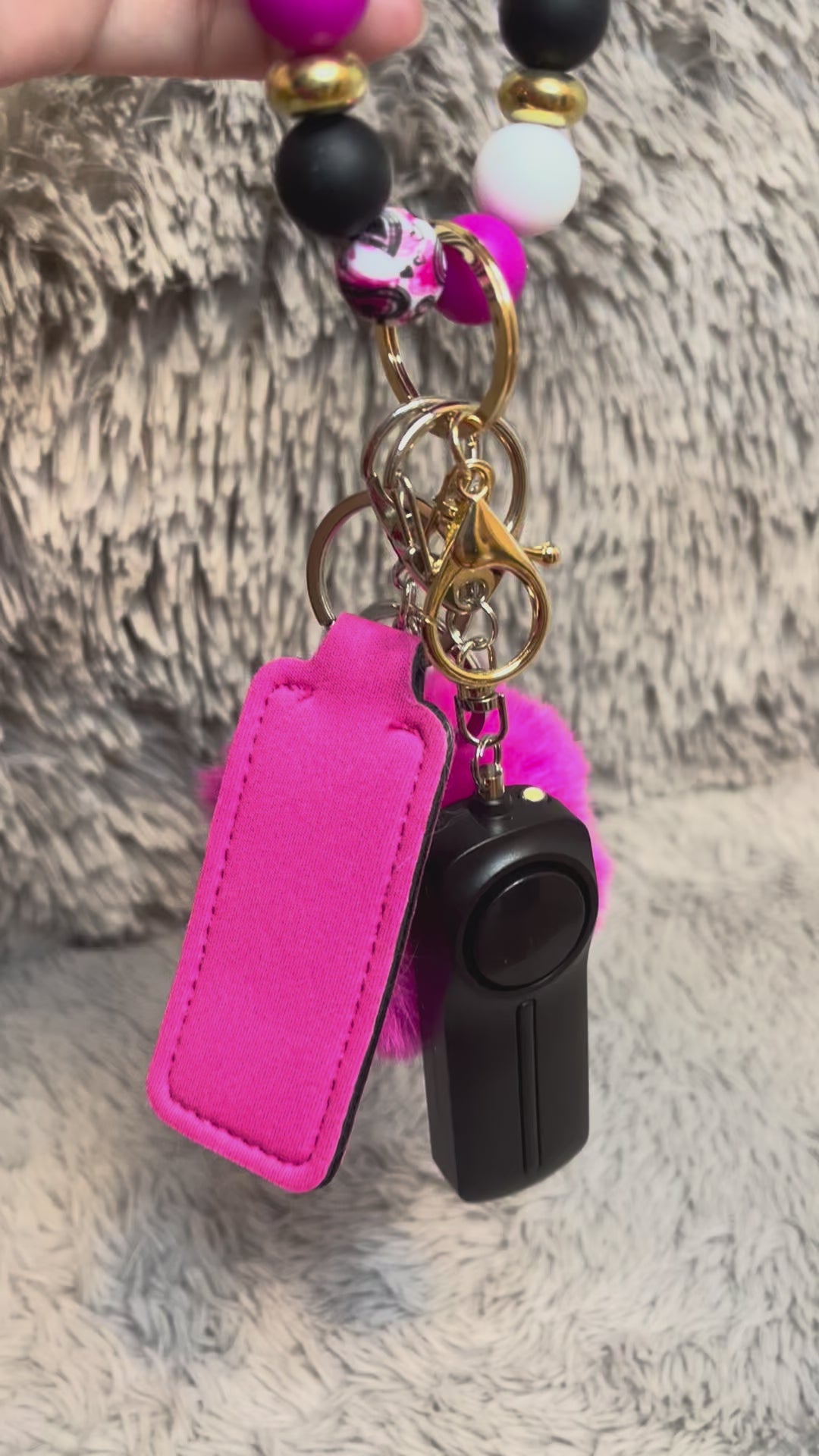 4pcs Heart Print Beaded Wristlet Safety Keychain Accessory Set