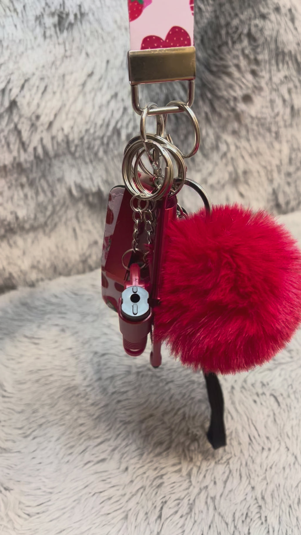 Strawberry Faux Leather Wristlet Safety Keychain