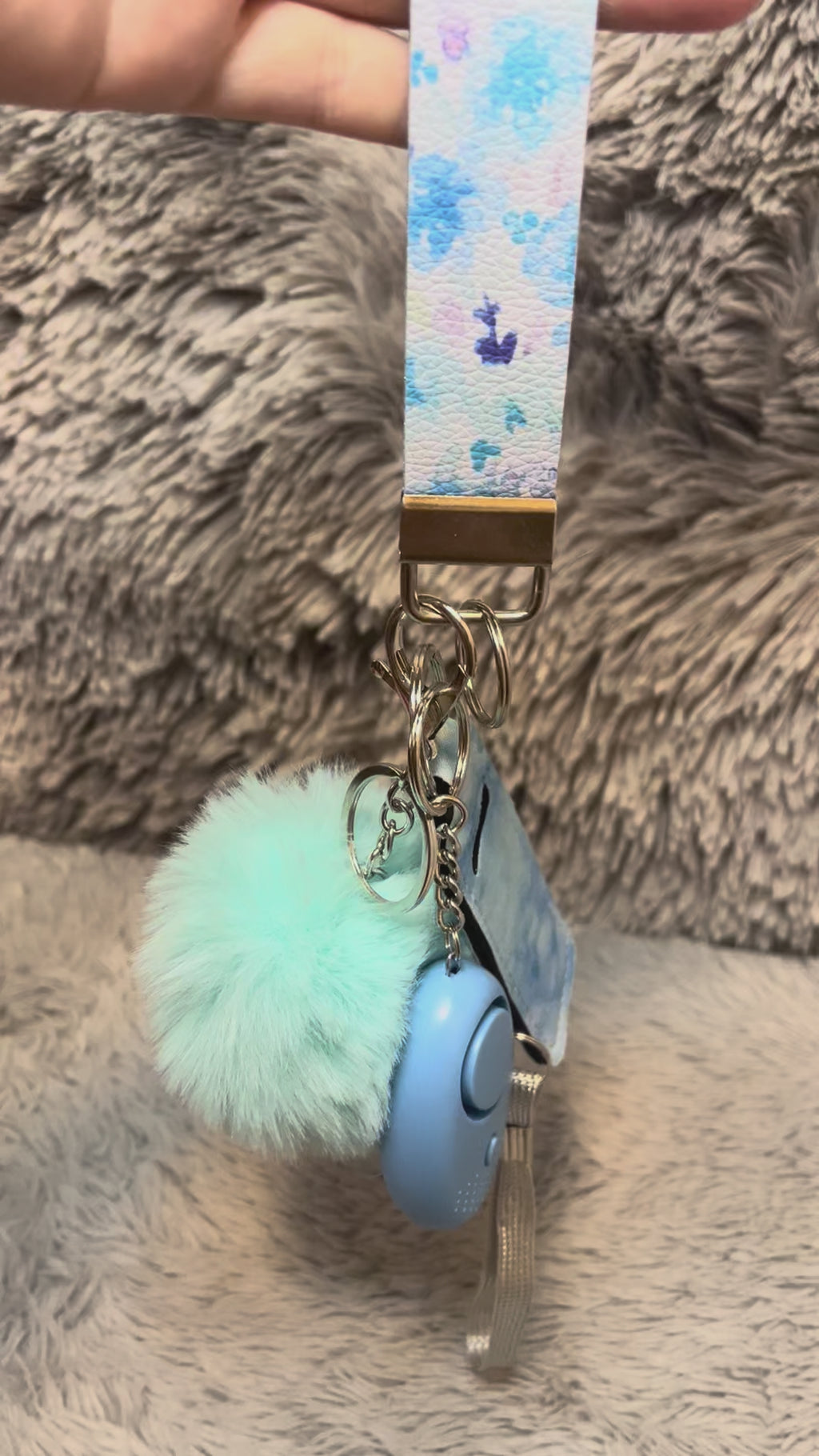 Floral Print Handmade Faux Leather Wristlet Safety Keychain Set